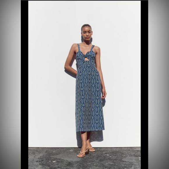 Zara MIDI DRESS WITH RUBBERIZED OPENWORK EMBROIDERY - Picture 3 of 7